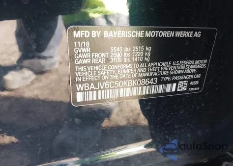 2019 BMW 640I Gran Turismo xDrive z USA, uszkodzony, nr VIN WBAJV6C50KBK08643